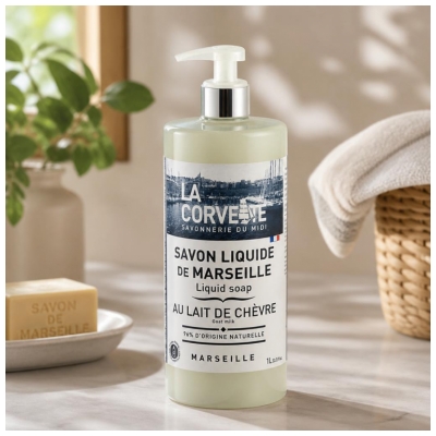 La Corvette Savon Liquide de Marseille Lait de Chèvre Mains et Corps 1 l