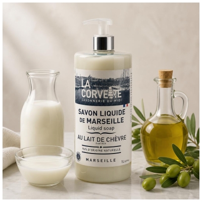 La Corvette Savon Liquide de Marseille Lait de Chèvre Mains et Corps 1 l