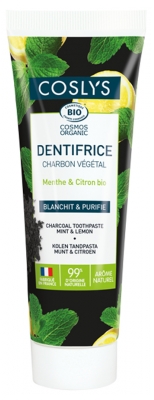 Coslys Dentifrice Charbon Menthe-Citron Bio 100 g