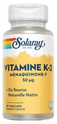 Solaray Vitamine K2 (Menaquinone-7) de Source Naturelle Natto 50 ?g - 30 Caps. Vég.