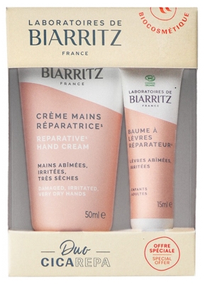 Laboratoires de Biarritz Crème Mains Réparatrice Mains Abîmées Irritées Très Sèches 50 ml + Laboratoires de Biarritz Baume à Lèvres Réparateur Lèvres Abîmées Irritées Bio 15 ml