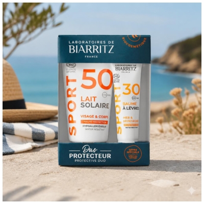 Laboratoires de Biarritz Sport Lait Solaire SPF50 Bio 50 ml + Baume Lèvres SPF30 Bio 15 ml