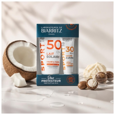 Laboratoires de Biarritz Sport Lait Solaire SPF50 Bio 50 ml + Baume Lèvres SPF30 Bio 15 ml
