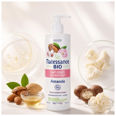 Natessance Lait Corps Nourrissant Amande Peaux Normales à Sèches Bio 400 ml