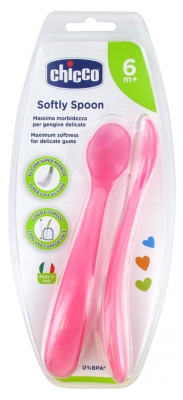 Chicco Mes Premières Cuillères Souples Bout Silicone - X2 - Rose - 6M+