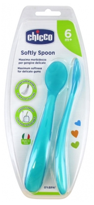 Chicco Mes Premières Cuillères Souples Bout Silicone - X2 - Rose - 6M+ - Couleur : Bleu