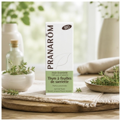 Pranarôm Huile Essentielle Thym à Feuilles de Sarriette Bio Thymus Satureioides Sommité Fleurie 10 Ml...