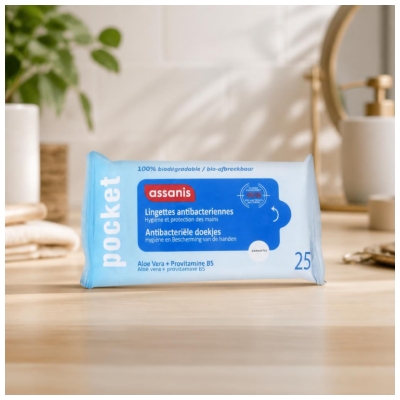 Assanis Lingette Pocket Antibactérien Mains 25 Lingettes