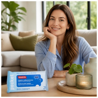 Assanis Lingette Pocket Antibactérien Mains 25 Lingettes