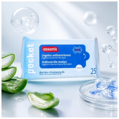 Assanis Lingette Pocket Antibactérien Mains 25 Lingettes