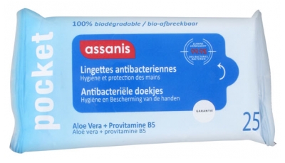 Assanis Lingette Pocket Antibactérien Mains 25 Lingettes