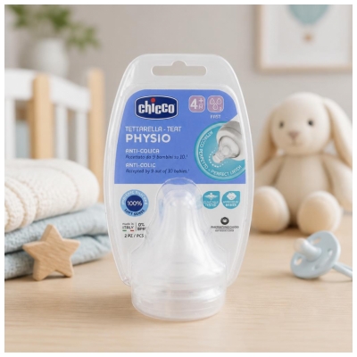 Chicco Tétine Physiologique Anti-Coliques Silicone - Flux Rapide - 4M+ - X2