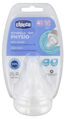 Chicco Tétine Physiologique Anti-Coliques Silicone - Flux Rapide - 4M+ - X2