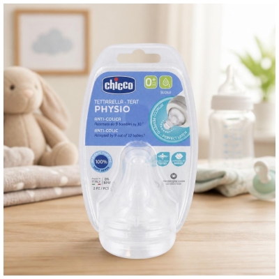 Chicco Tétine Physiologique Anti-Coliques Silicone - Flux Lent - 0M+ - X2
