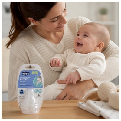 Chicco Tétine Physiologique Anti-Coliques Silicone - Flux Lent - 0M+ - X2