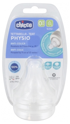 Chicco Tétine Physiologique Anti-Coliques Silicone - Flux Lent - 0M+ - X2