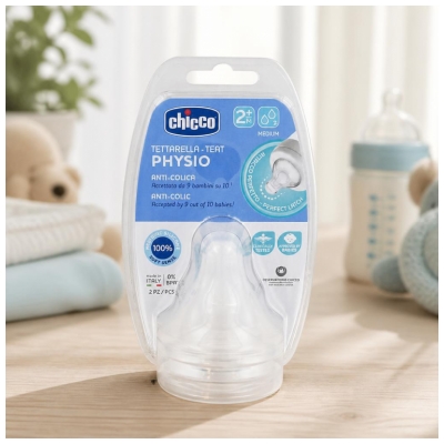 Chicco Tétine Physiologique Anti-Coliques Silicone - Flux Moyen - 2M+ - X2