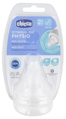 Chicco Tétine Physiologique Anti-Coliques Silicone - Flux Moyen - 2M+ - X2