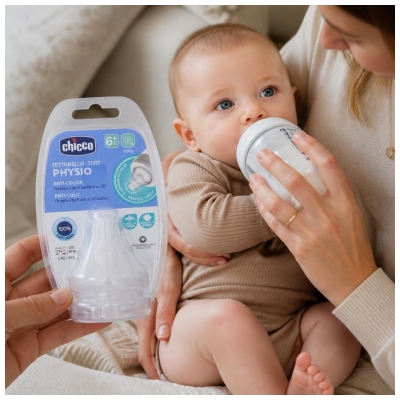 Chicco Tétine Physiologique Anti-Coliques Silicone - Flux Repas - 6M+ - X2