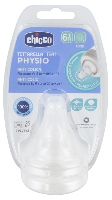 Chicco Tétine Physiologique Anti-Coliques Silicone - Flux Repas - 6M+ - X2