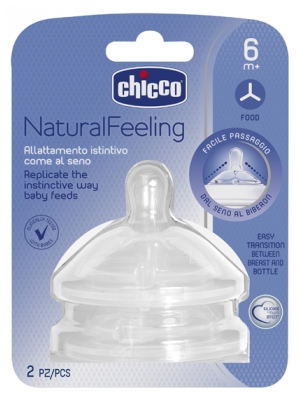 Chicco Tétine Naturalfeeling Droite - Flux Repas - 6M+ - X2