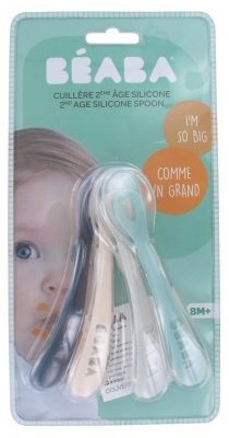 Béaba Lot de 4 Cuillères 2Ème Âge Silicone (Dark Blue+Pink+Light Mist+Airy Green)