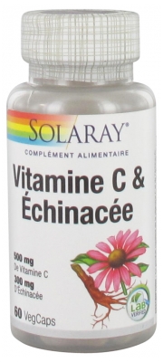 Solaray Vitamine C&echinacée - 500 mg et 300 mg - 60 Caps. Vég. 