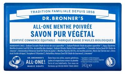 Drbronners Pain de Savon Amande 140 g - Parfum : Menthe Poivrée