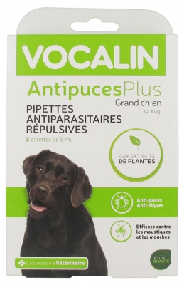 Vocalin AntipucesPlus Grand Chien Pipettes Antiparasitaires Répulsives 3 Pipettes de 5 ml