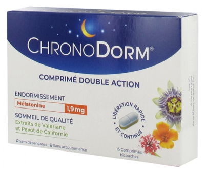 Laboratoires Iprad
Chronodorm Double Action Mélatonine 1,9 mg Valériane 15 Comprimés
Mélatonine 1,9 mg Double Action 15 Comprimés