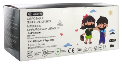 Masque Chirurgical Enfant Jetable Type IIR EFB 98% Couleur Noir 50 Unités