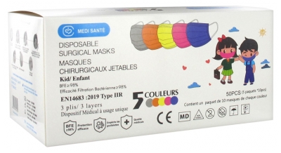 Masque Chirurgical Enfant Jetable - Efficacité Bactérienne 98% - Lot de 50 Masques