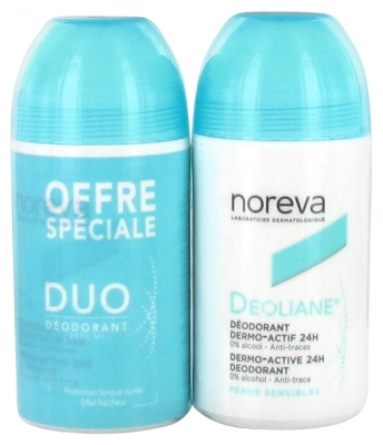 Noreva Duo Deolianeéodorant Roll-On Dermo-Actif 24H 2 X 50 ml