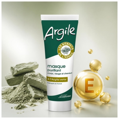 Juvaflorine Masque Purifiant Corps Visage et Cheveux à l'Argile Verte 300 g