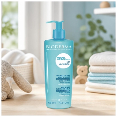 Bioderma Abcderm Lait de Toilette Nettoyant Visage et Corps Bébé 500 ml