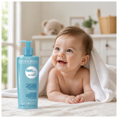 Bioderma Abcderm Lait de Toilette Nettoyant Visage et Corps Bébé 500 ml