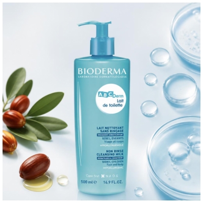 Bioderma Abcderm Lait de Toilette Nettoyant Visage et Corps Bébé 500 ml