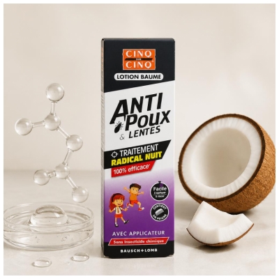 Cinq Sur Cinq Lotion Baume Anti-Poux & Lentes 100 ml - Infestation Importante - Traitement Nuit - Dès 36 Mois