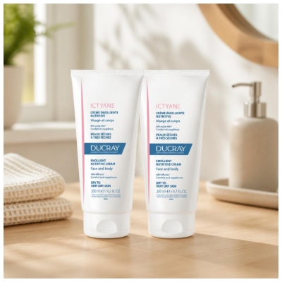 Ducray Ictyane Crème Émolliente Nutritive Peaux Séches et Trèsèches Visage et Corps Offre Spéciale Duo 2 x 200 ml