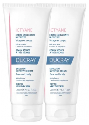 Ducray Ictyane Crème Émolliente Nutritive Peaux Séches et Trèsèches Visage et Corps Offre Spéciale Duo 2 x 200 ml