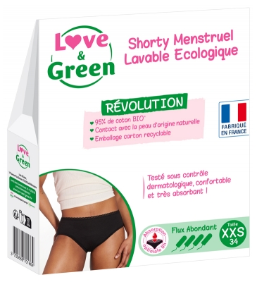Love & Green Shorty Menstruel Lavable Écologique Flux Abondant