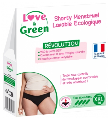 Love & Green Shorty Menstruel Lavable Écologique Flux Abondant - Taille : XXL - 46