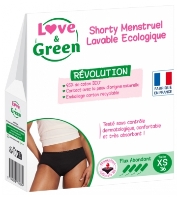 Love & Green Shorty Menstruel Lavable Écologique Flux Abondant - Taille : XS - 36