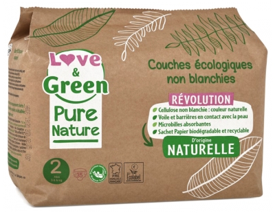 Love & Green Pure Nature Couches Hypoallergéniques et Écologiques Non Blanchies T2 X 35