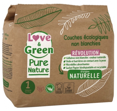 Love & Green Pure Nature Couches Hypoallergéniques et Écologiques Non Blanchies T1 X 32