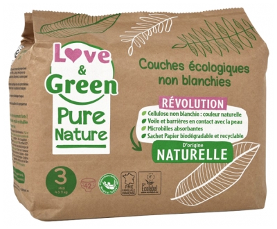 Love & Green Pure Nature Couches Hypoallergéniques et Écologiques Non Blanchies T3 X 42