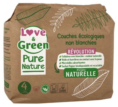 Love & Green Pure Nature Couches Hypoallergéniques et Écologiques Non Blanchies T4 X 38
