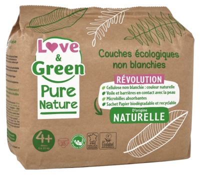 Love & Green Pure Nature Couches Hypoallergéniques et Écologiques Non Blanchies T4+ X 35