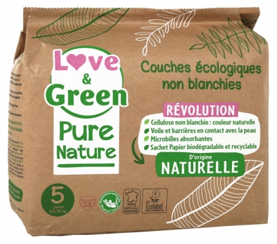Love & Green Pure Nature Couches Hypoallergéniques et Écologiques Non Blanchies T5 X 33