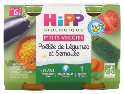 Hipp Poêlée de Légumes et Semoule Pots 2 X 190 g Dès 6 Mois